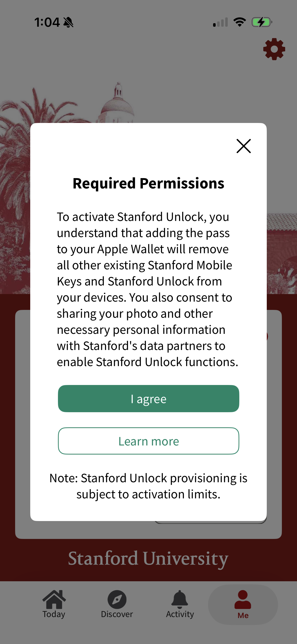 Required permission prompt in iOS device.