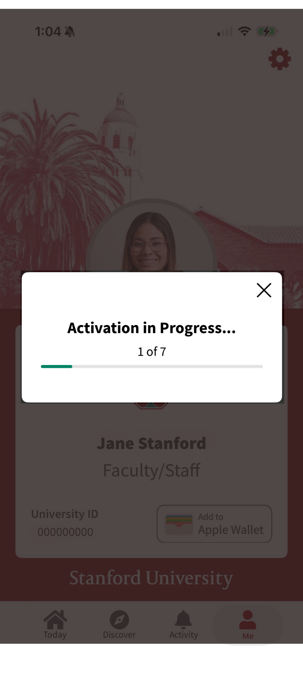 Activation in progress in iOS device.