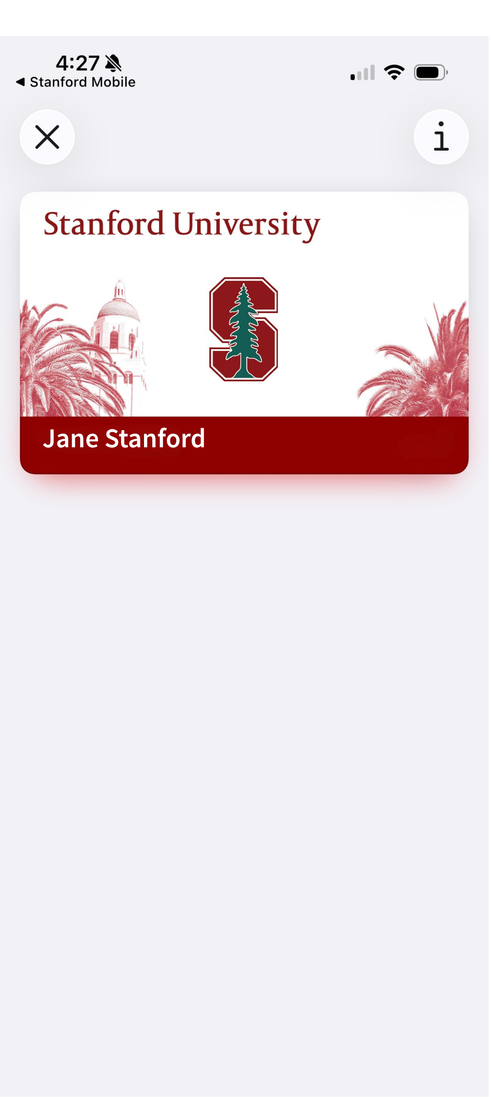 The front of the pass in Apple Wallet.