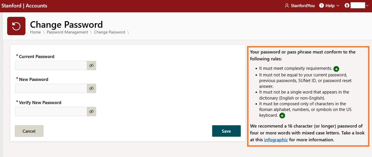 Old Change Password page with updated section highlighted.