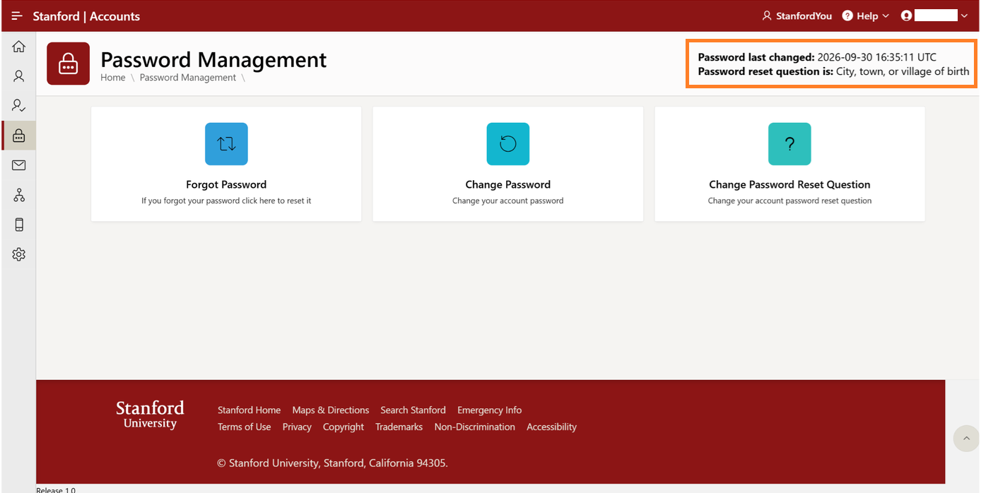 Password Management page with password information highlighted.