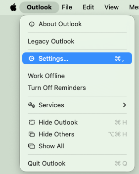 Settings highlighted