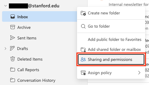 Sharing and permissions selected