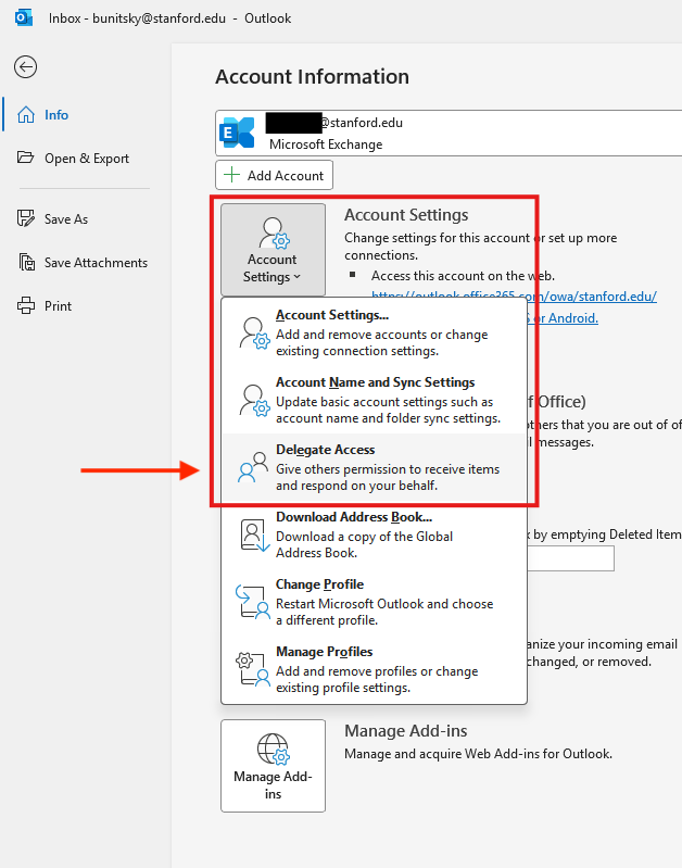 Delegate access highlighted
