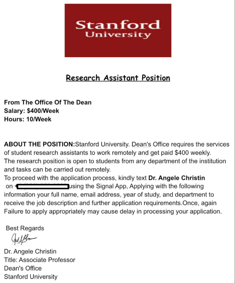 Assistant Position: Stanford University