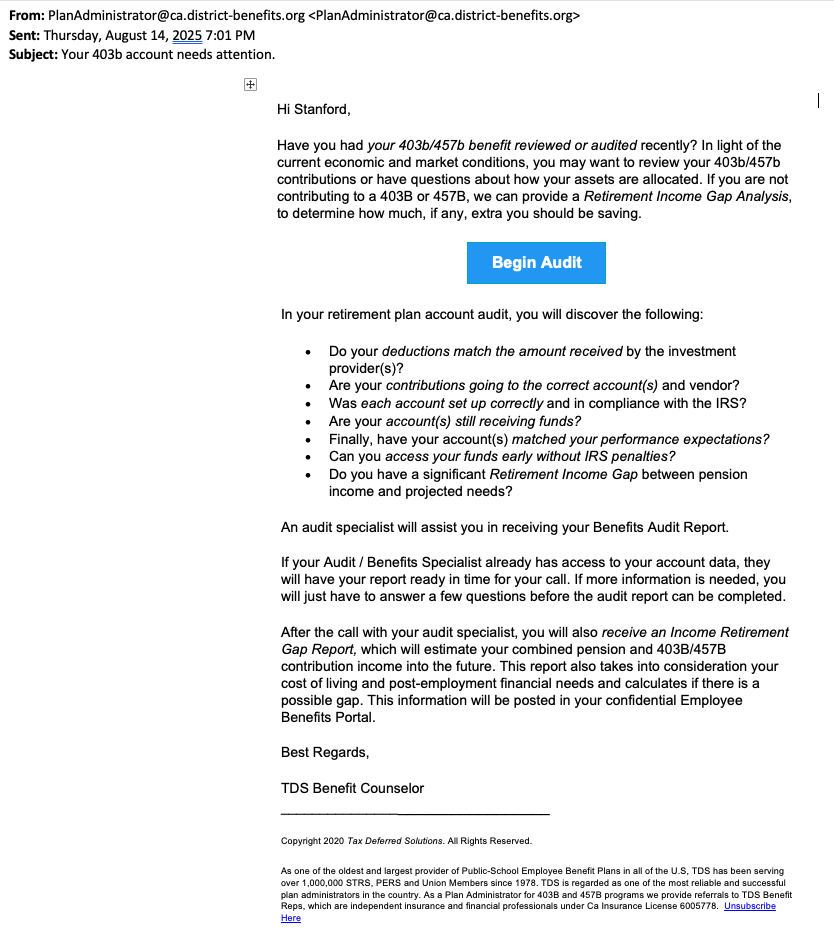 Your 403b account needs attention