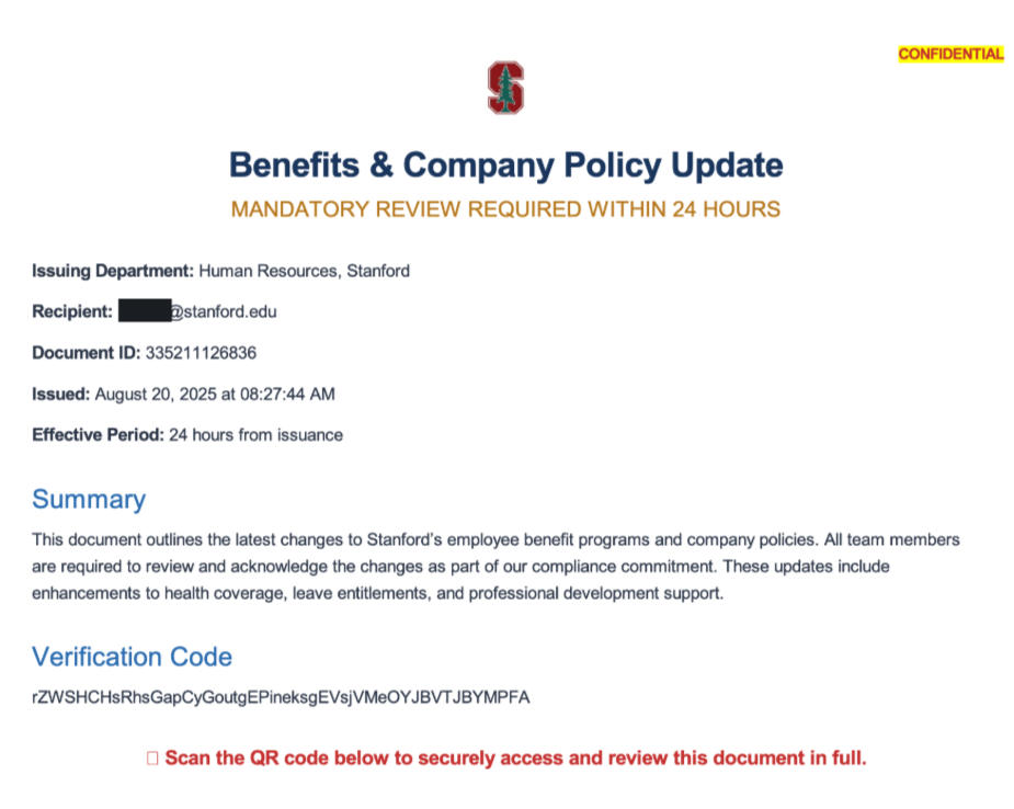 Stanford Action required: Kindly Update Promptly - Employee ID-7597555367237216985958244