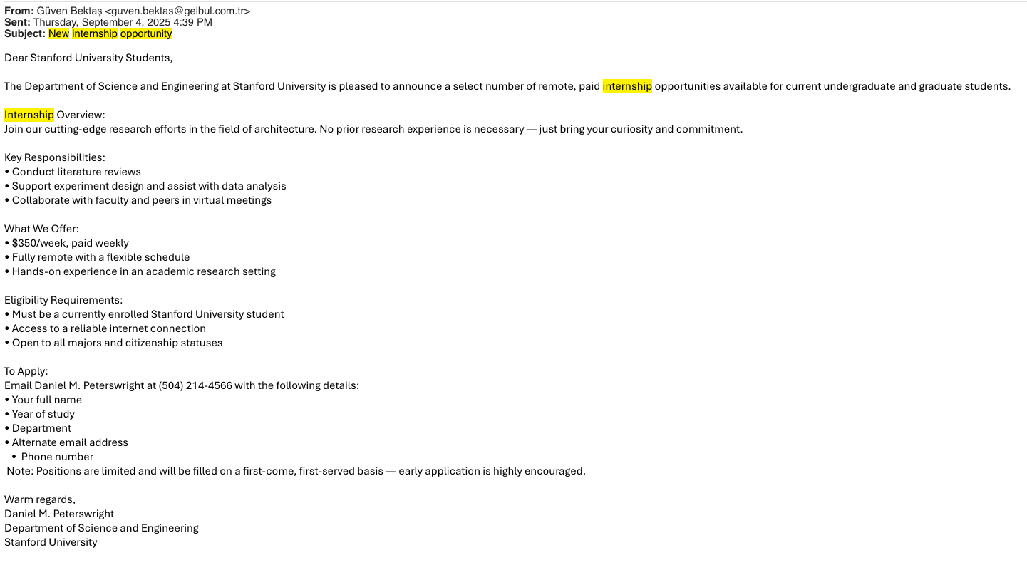 New internship opportunity