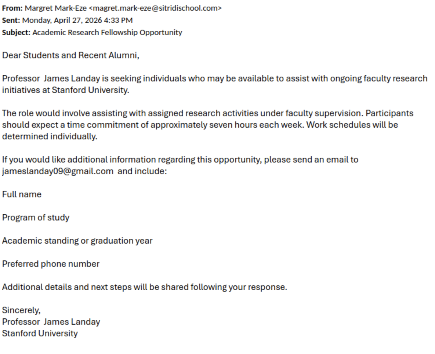 Academic Research Fellowship Opportunity