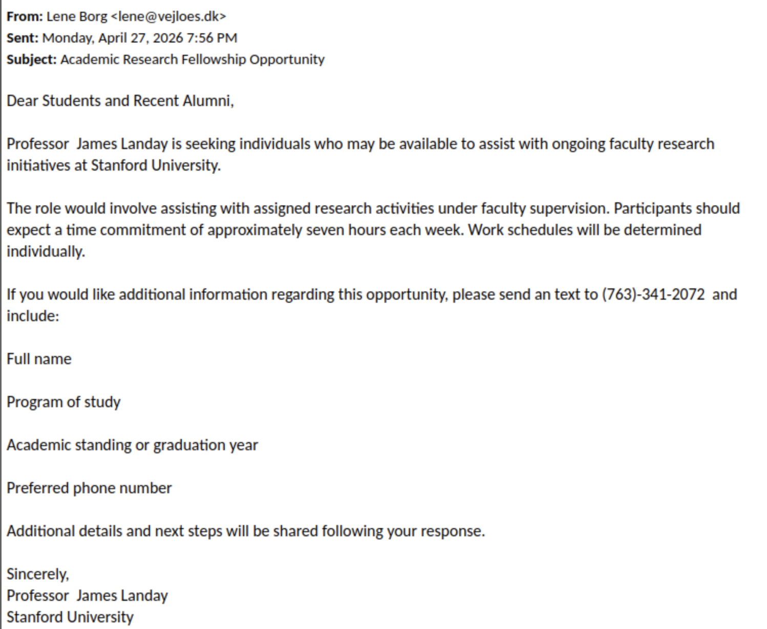 Academic Research Fellowship Opportunity