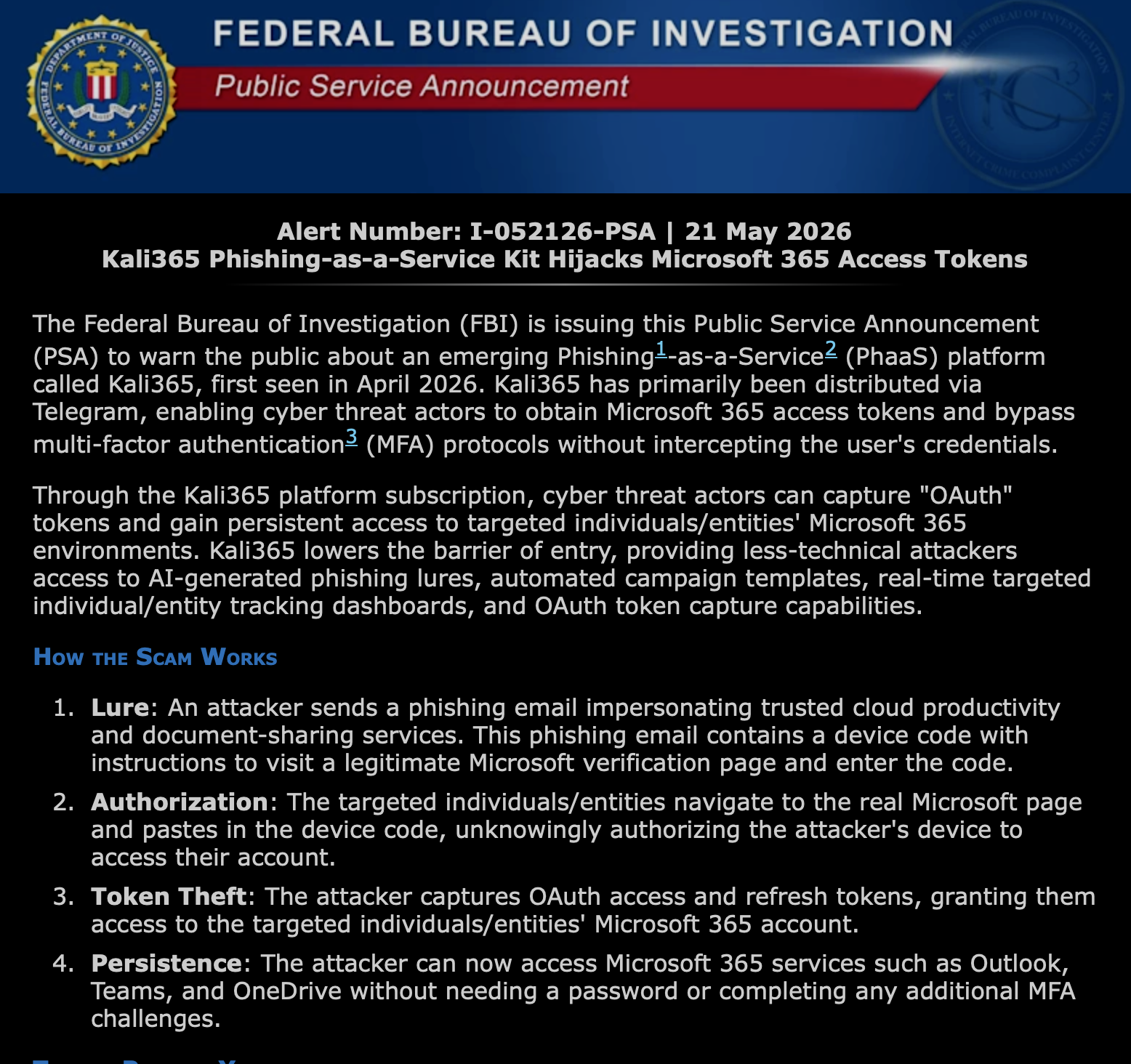 Federal Bureau of Investigation (FBI) is issuing this Public Service Announcement