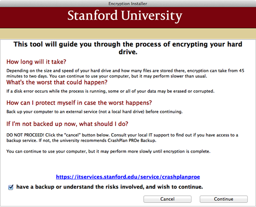 acknowledge that you have a backup or understand the risk of not having one