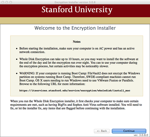 Encryption Installer welcome screen