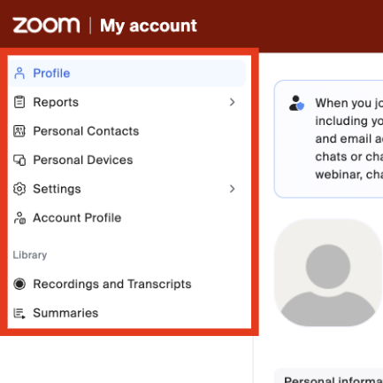 left sidebar menu