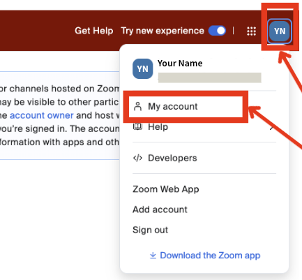 zoom account menu profile