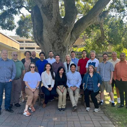 HPC Leadership Institute participants posing for a group photo outside of Redwood Hall at Stanford