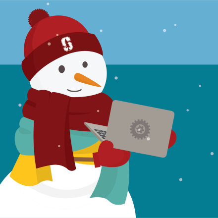 Snowman holding laptop