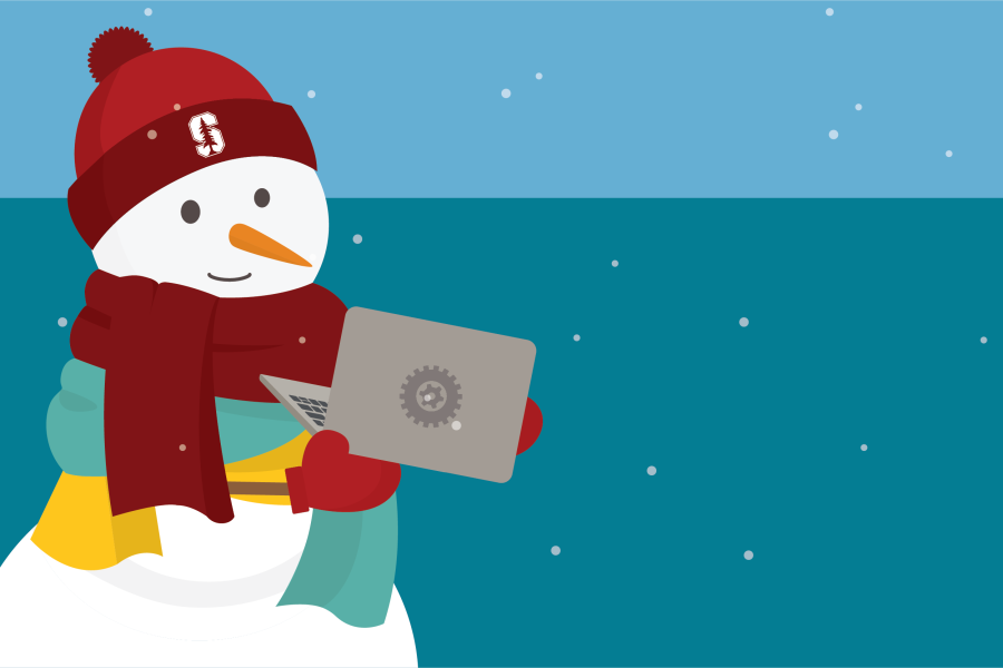 Snowman holding laptop