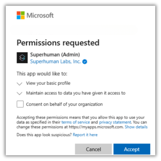 screenshot of Superhuman request window