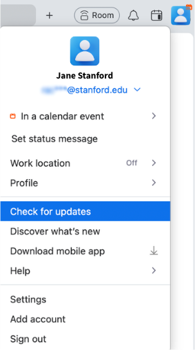 zoom profile menu